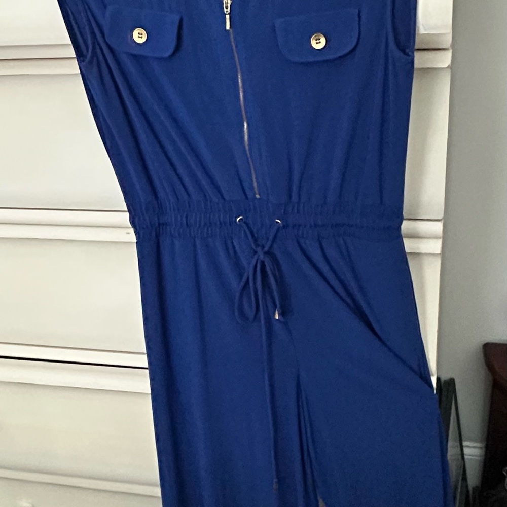 Royal Blue Zip-Front Jumpsuit with Drawstring Waist